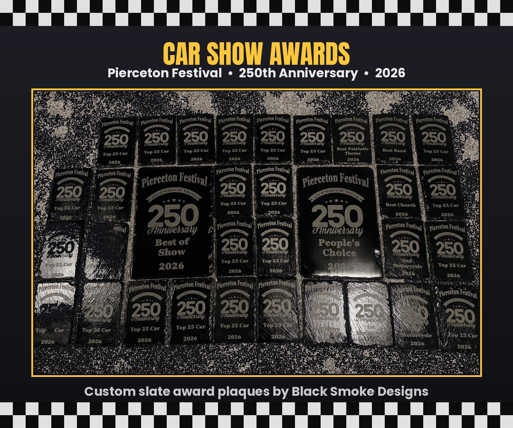 Engraved slate car show award plaques